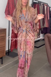 Unique Printed V-neck High-waisted Loose-fitting Holiday Maxi Dress