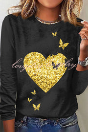 Valentine's Day Printed Round Neck Long Sleeve Top