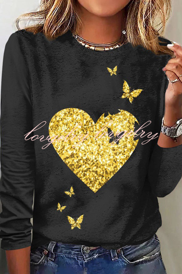 Valentine's Day Printed Round Neck Long Sleeve Top