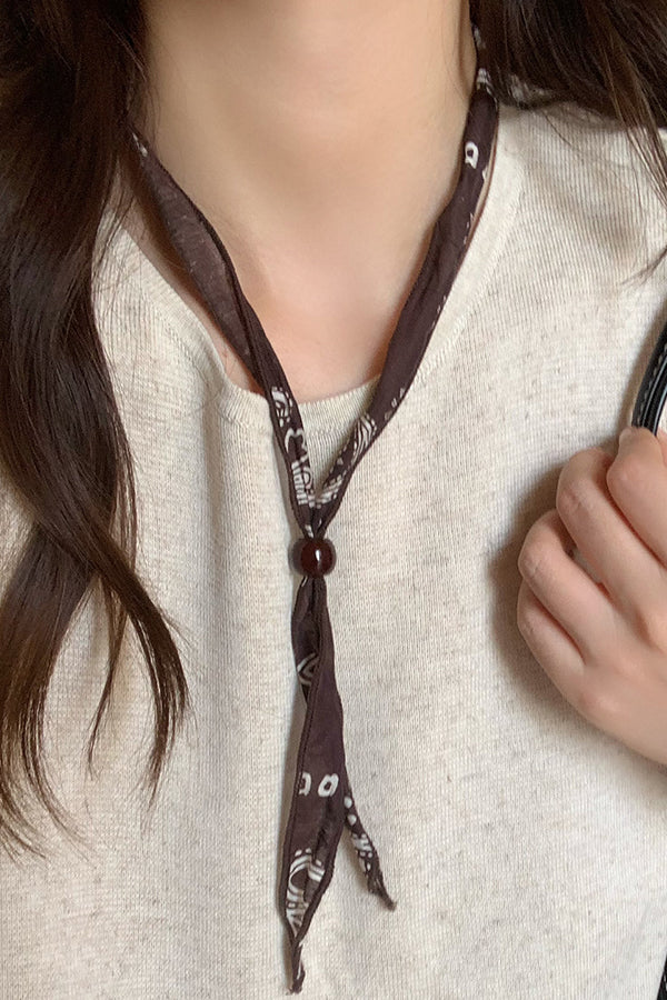 Vintage Pull-out Silk Scarf Beaded Necklace