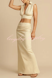 Wardrobe Essential Ruched Detail Mid-rise Slit Maxi Skirt