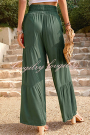 Rustic Patchwork Lace Up Pleated Wide Leg Pants