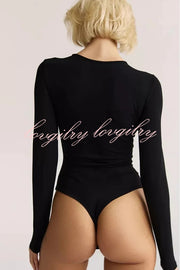 Solid Color Round Neck Long Sleeve Slim Fit Rompers