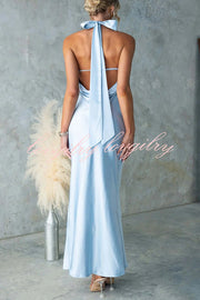 Satin Fashion Halter Backless Slim Elegant Maxi Dress