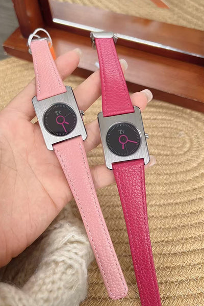 Square Steel Case Dopamine Color Matching Leather Strap Watch