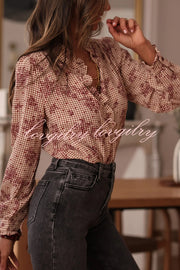 Plant Plaid Printed Long-sleeved Ruffles Casual Shirt