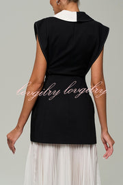 Modern Day Contrast Color Wide Sleeve Waisted Lapel Suit Vest