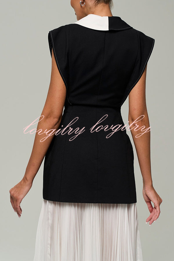 Modern Day Contrast Color Wide Sleeve Waisted Lapel Suit Vest