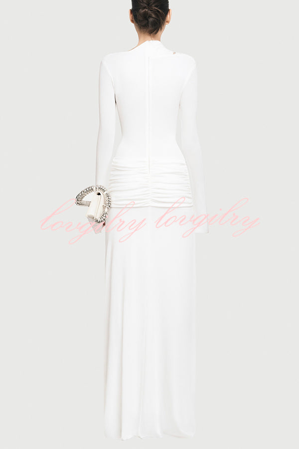 Stylish Long-sleeved Slim-fit Pleated Elegant Maxi Dress