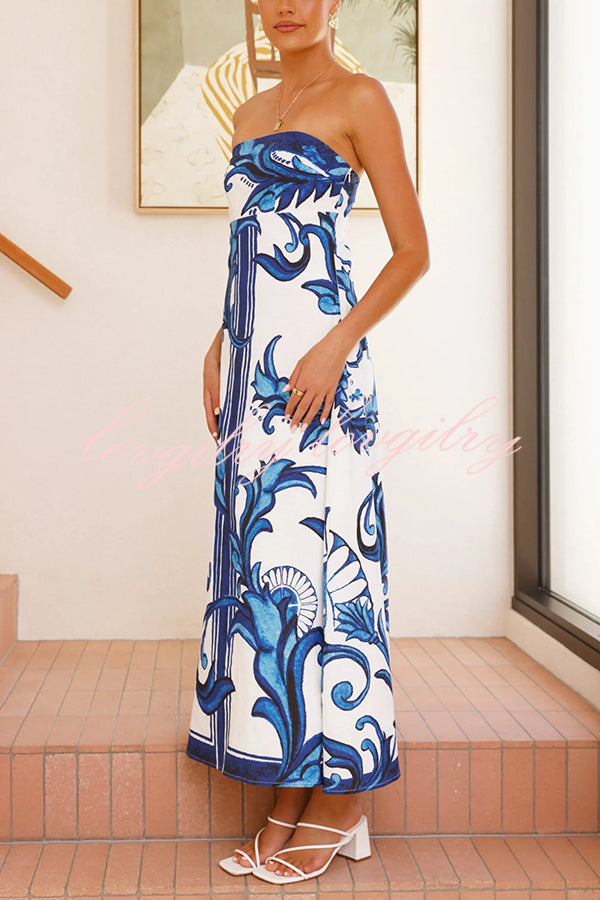 Unique Botanical Print Off-the-shoulder Fitted Maxi Dress