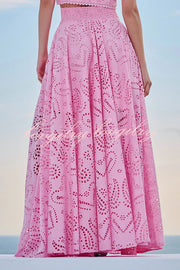 Paris Dreaming Embroidered Lace High Rise Elastic Waist Pocket Maxi Skirt