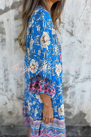 Ethnic Floral Print V-neck Loose Pocket Mini Dress