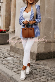 Classic Stripe Print Lapel Relaxed Blazer