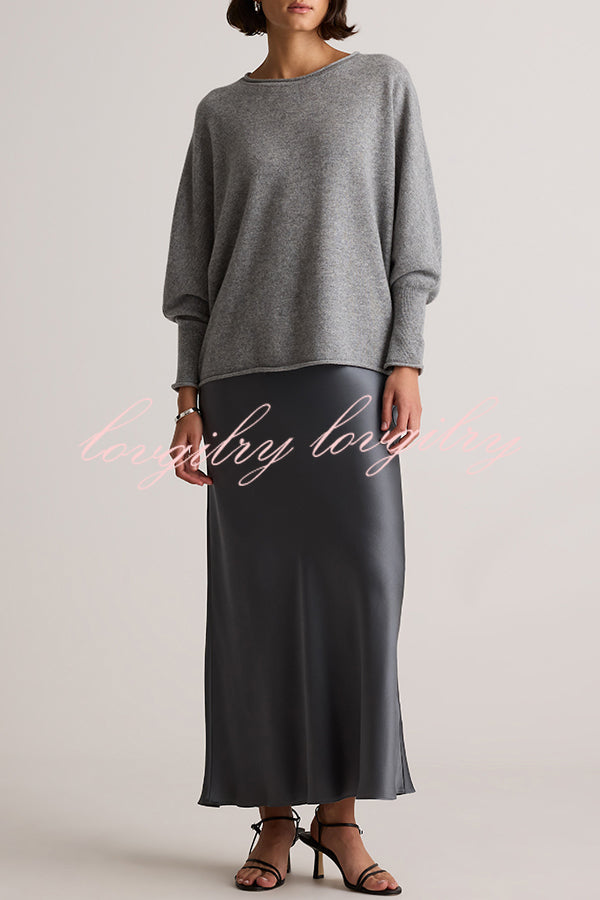 Soft and Warm Cashmere Knit Batwing Sleeve Relaxed Sweater