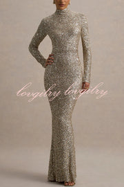 Galaxy Premium Sequin Turtle Neck Long Sleeve Maxi Dress