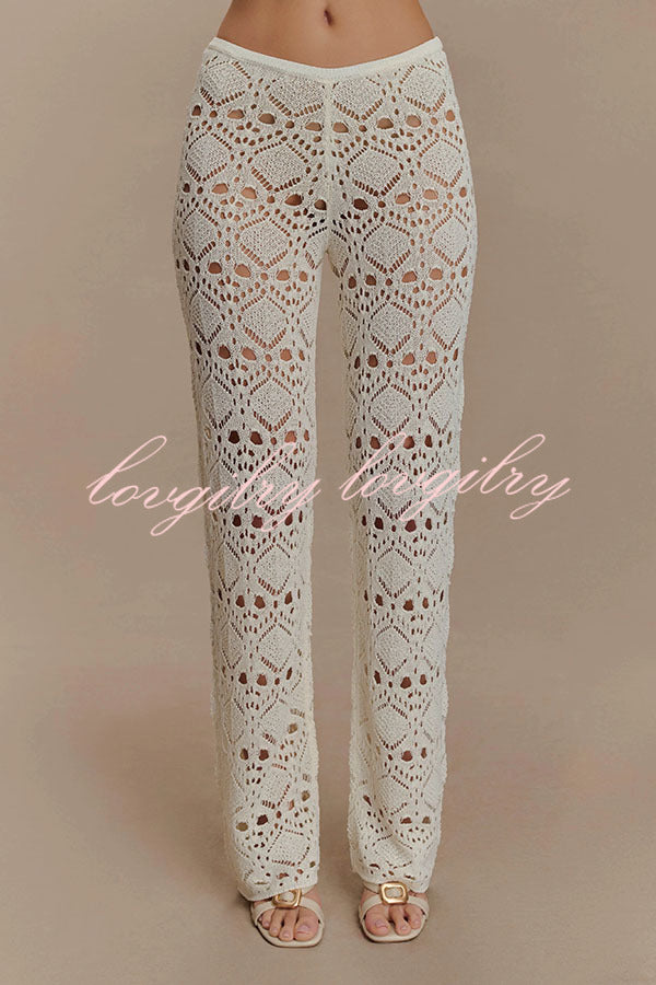 Trena Crochet Knit Hollow Mid Rise Stretch Wide Leg Pants