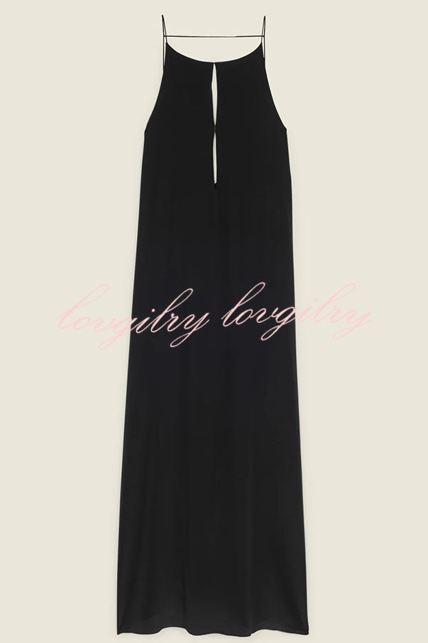 Sexy Satin Cutout Sling Backless Maxi Dress