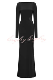 Fashion Long-sleeved Slim Sexy Hollow Slit Maxi Dress