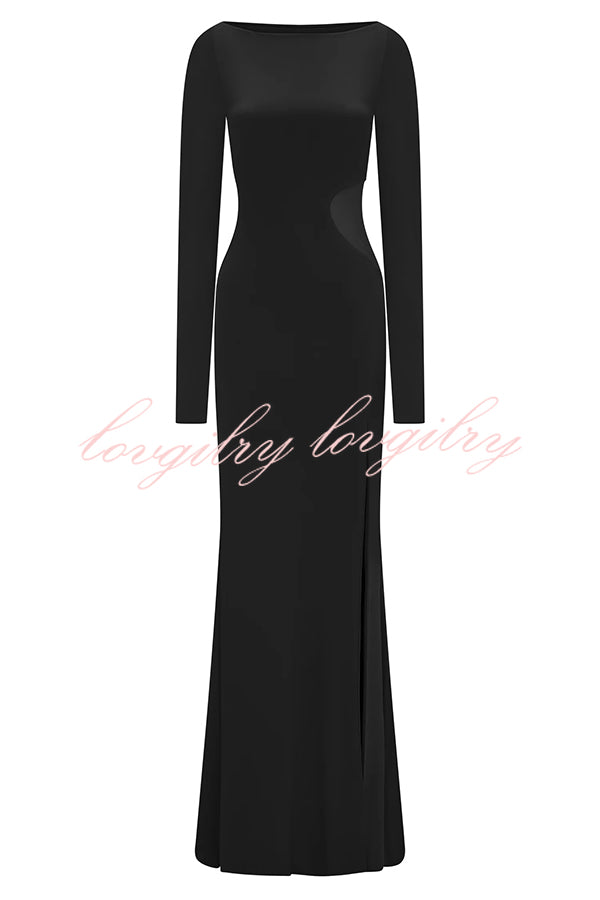 Fashion Long-sleeved Slim Sexy Hollow Slit Maxi Dress