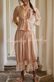 Pastoral Style Elastic Waist Lace Hem Bloomer Pants
