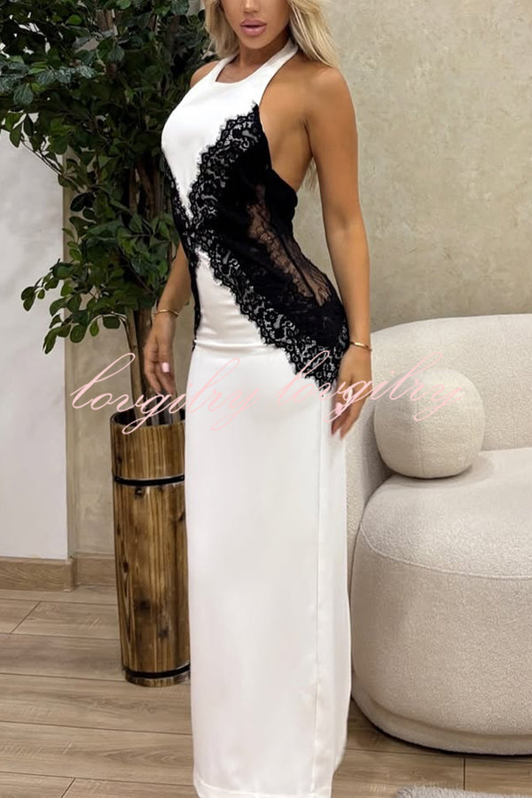 Sexy Halterneck Lace Paneled Backless Slim Maxi Dress