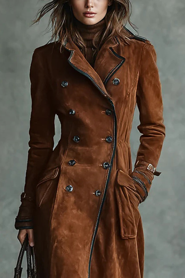 Stylish Lapel Button Casual Pocket Long Trench Coat