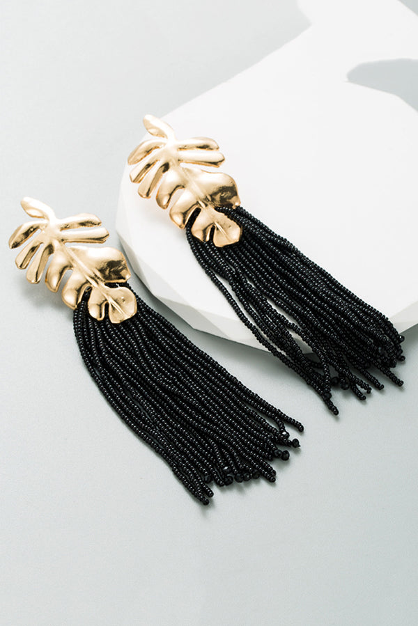 Bohemian Handmade Rice Bead Tassel Long Earrings