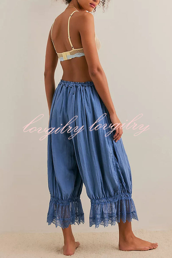 Pastoral Style Elastic Waist Lace Hem Bloomer Pants