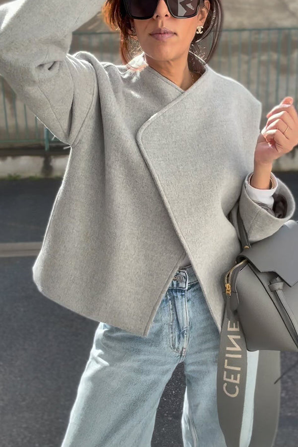 Minimalism and Structure Faux Wool Lapel Long Sleeve Loose Jacket