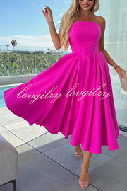 Sweet Cascade Solid Color Off Shoulder Pocket Full Hem Midi Dress