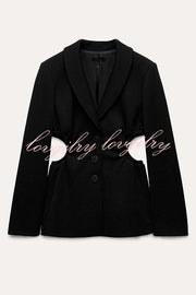 Hipster Boss Solid Color Hollow Side Waist Lapel Long Sleeve Blazer