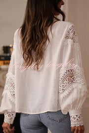 Stylish Hollow-out Patchwork Long-sleeved Elegant Shirt