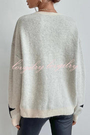 Essnce Star Pattern Crew Neck Long Sleeve Sweater