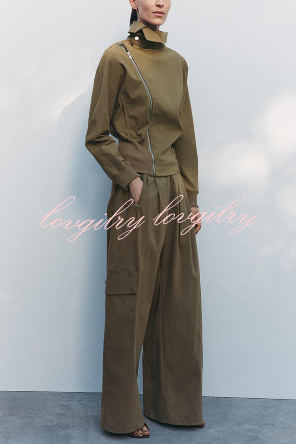 Fashionable Elastic Waist Workwear Wide-leg Pants