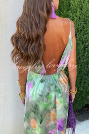 Expect The Best Tulle Tie-dye Print Maxi Dress with Removable Shawl