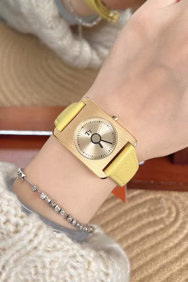 Square Steel Case Dopamine Color Matching Leather Strap Watch