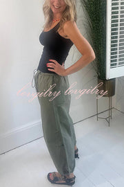 Street Style Drawstring Elastic Waist Pocketed Cargo Pants