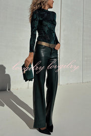 Stylish Faux Leather Pocketed Straight Stretch Pants