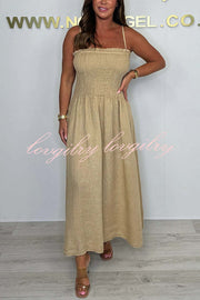 Solid Color Casual Short Jacket and Suspender Pleated Maxi Dress Set