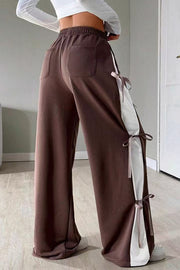 Fashion Elastic Waist Side Bow Casual Straight Wide-leg Pants