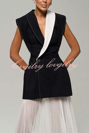 Modern Day Contrast Color Wide Sleeve Waisted Lapel Suit Vest