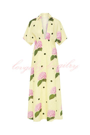 Jasmine Linen Blend Floral Polka Dot Wide Sleeve Shirt Maxi Dress