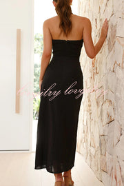 Solid Color Sleeveless Halter Neck Backless Slim Fit Maxi Dress