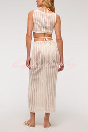 Beach Day Crochet Knit Cutout Waist Coverup Stretch Maxi Dress