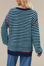 Striped Knit Loose-fitting Crew Neck Long-sleeved Casual Sweater