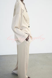 Fashionable Pleated Elastic Waist Tie Casual Pocket Wide-leg Pants