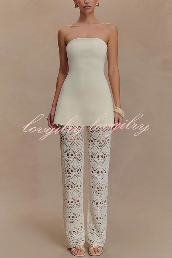 Anette Bandage Knit Strapless Stretch A-line Midi Top