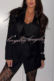 Chic Style Satin Lapel Button Up Long Sleeve Oversized Blazer