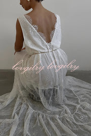 Fashionable Sheer Lace V-neck Backless Elegant Maxi Dress