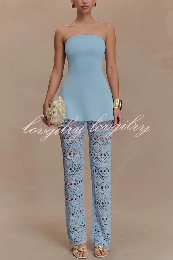 Anette Bandage Knit Strapless Stretch A-line Midi Top
